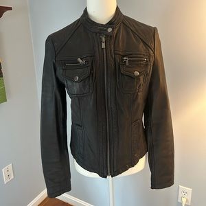 Black leather moto jacket